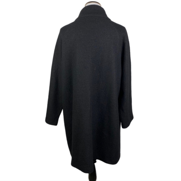Cynthia Rowley Black Long 100% Wool Swing Coat Jacket Women's 1X Snap Front EUC - Picture 2 of 11
